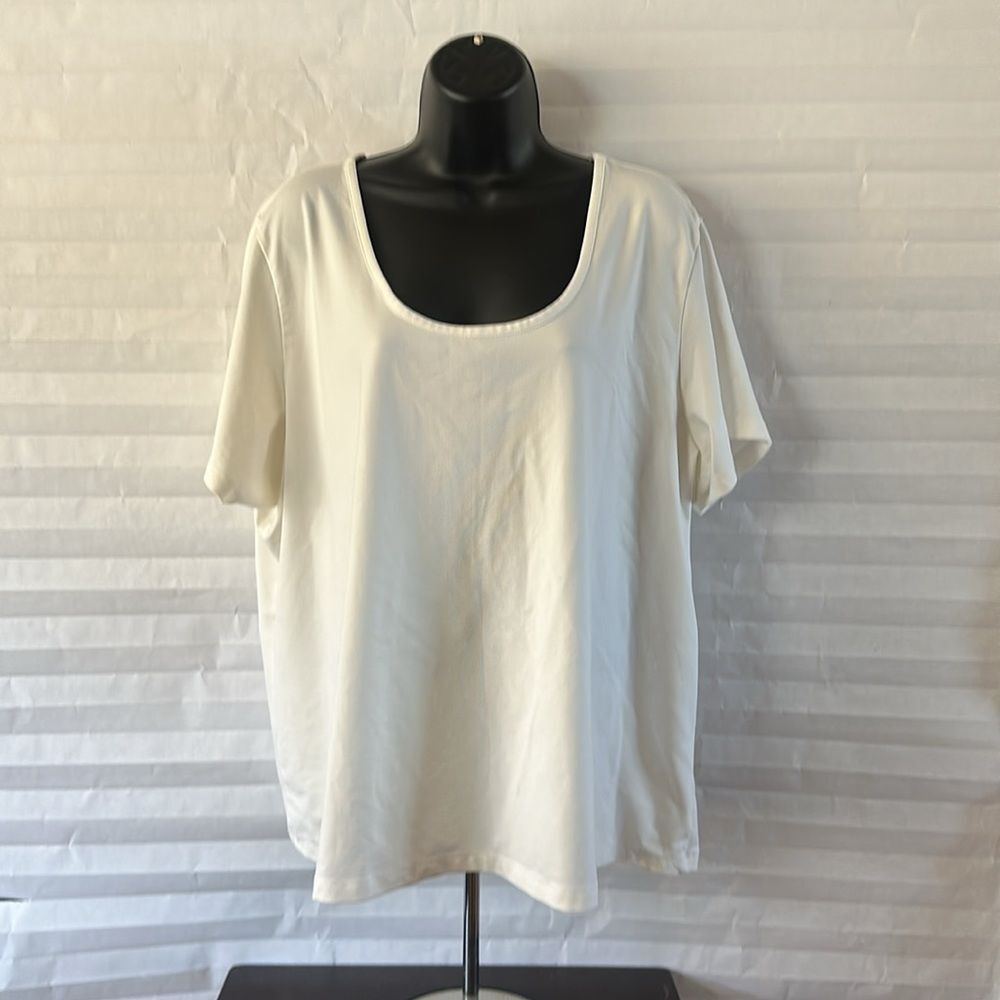 Apostrophe White Scoop Neck Short Sleeve Blouse Women’s Plus Size 24/26